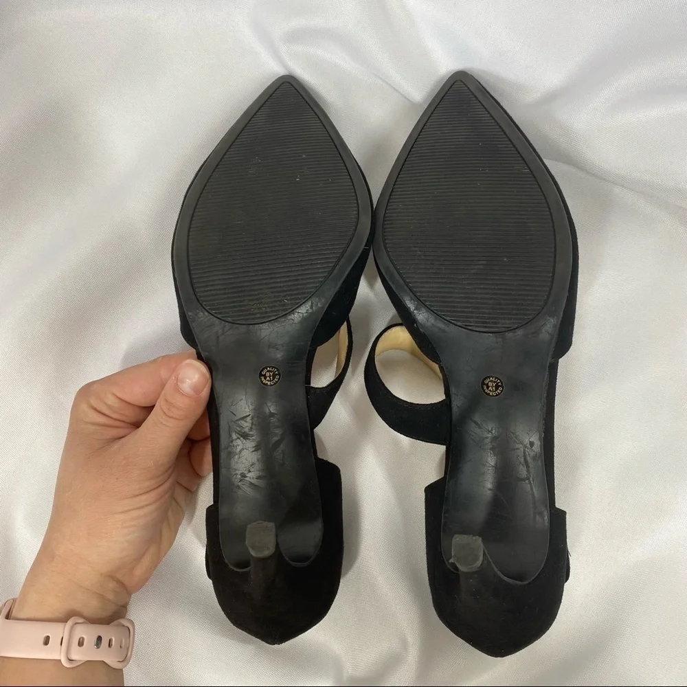 Liz Claiborne | Black Pointed Toe Velvet Heels Strap Women's Size 9.5